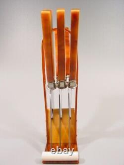 ART DECO amber marbled BAKELITE two tone Fruit Knives Set flatware 1920s catalin