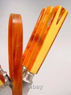 ART DECO amber marbled BAKELITE two tone Fruit Knives Set flatware 1920s catalin