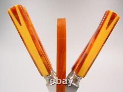 ART DECO amber marbled BAKELITE two tone Fruit Knives Set flatware 1920s catalin