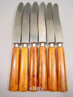 ART DECO amber marbled BAKELITE two tone Fruit Knives Set flatware 1920s catalin