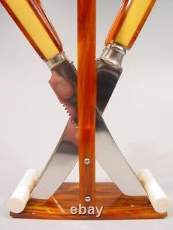 ART DECO amber marbled BAKELITE two tone Fruit Knives Set flatware 1920s catalin