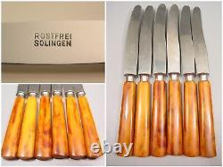 ART DECO amber marbled BAKELITE two tone Fruit Knives Set flatware 1920s catalin