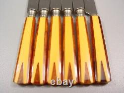 ART DECO amber marbled BAKELITE two tone Fruit Knives Set flatware 1920s catalin