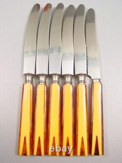 ART DECO amber marbled BAKELITE two tone Fruit Knives Set flatware 1920s catalin