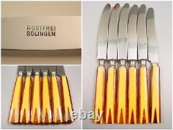 ART DECO amber marbled BAKELITE two tone Fruit Knives Set flatware 1920s catalin