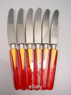 ART DECO two tone yellow BAKELITE red lucite Fruit Knives Set vintage German