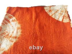 African Bogolan Textile Mud Cloth Orange & White 40 by 60 Set of two