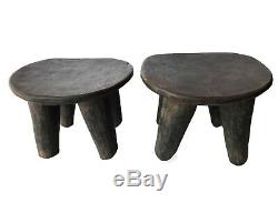 African Senufo Wood Kids Milk Stool I. Coast Set of Two