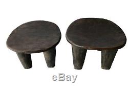 African Senufo Wood Kids Milk Stool I. Coast Set of Two