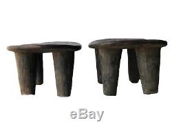 African Senufo Wood Kids Milk Stool I. Coast Set of Two