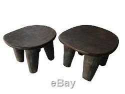 African Senufo Wood Kids Milk Stool I. Coast Set of Two