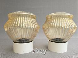 Amber glass ceiling/wall lamp art deco style made in Austria set of two