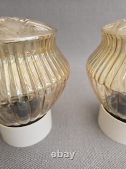 Amber glass ceiling/wall lamp art deco style made in Austria set of two
