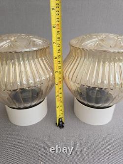 Amber glass ceiling/wall lamp art deco style made in Austria set of two