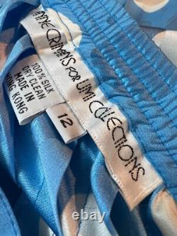 Anne Crimmins Silk Skirt Suit Set Umi Collections Blue Dots Size 12 Vintage 80s
