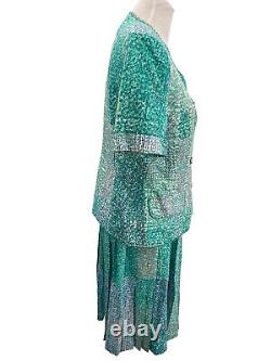 Anne Crimmins Silk Skirt Suit Set Umi Collections Short Sleeve Size 12 Vtg 80s