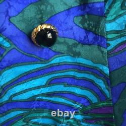 Anne Crimmins UMI Collections Jacket Skirt Set Women 6 Silk Blue Green Retro 80s