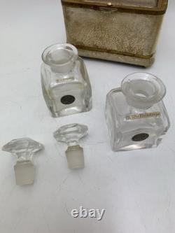 Antique 19c Rimmel Perfume Set Two Glass Bottles In Velvet Travel Case London
