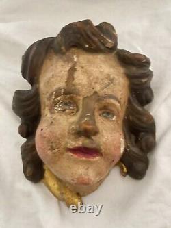 Antique 19th Cherub Angels, Hand Carved Wood, Set of Two