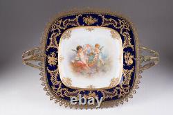 Antique 19th SEVRES France Porcelain Bowl Two Cupids bronze setting 31 cm