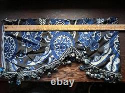 Antique Art Deco Curtain Set Silk Rayon Two Pairs 4 Valances Tie backs Pom Poms