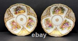 Antique Dresden Demitasse Saucers Pair Courting Couple Scenic