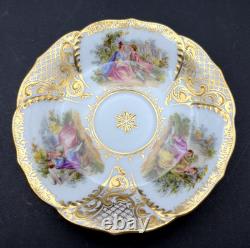 Antique Dresden Demitasse Saucers Pair Courting Couple Scenic