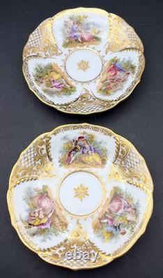 Antique Dresden Demitasse Saucers Pair Courting Couple Scenic