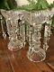 Antique Glass Crystal Candlestick Holder Set Of Two With Hanging Prisms 7 High