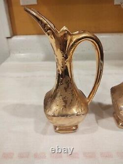 Antique Gold Painted Bud Vase Set of Two Marked Y 8 Tall