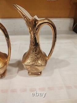 Antique Gold Painted Bud Vase Set of Two Marked Y 8 Tall