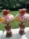 Antique Hurricane Style Electric Table Lamps Hand Painted Set Of Two Large