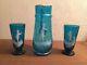 Antique Mary Gregory Turquoise Pitcher Set With Two (2) Tumblers