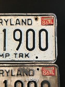 Antique Maryland Dump Truck Plates 1970s Vintage Tags Two Sets DT 1900 & 1901