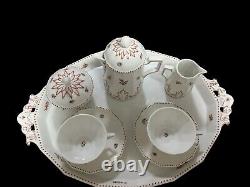 Antique Nymphenburg Coffee for two & Tray German Rust red Pearl patten