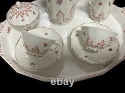 Antique Nymphenburg Coffee for two & Tray German Rust red Pearl patten