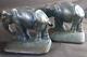 Antique Old Pair Of Two 2 Figural Cast Iron Bookends Set Elephant Elephants Nice