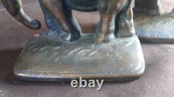 Antique Old Pair of Two 2 Figural Cast Iron Bookends Set Elephant Elephants Nice