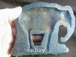 Antique Old Pair of Two 2 Figural Cast Iron Bookends Set Elephant Elephants Nice