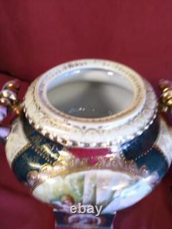 Antique Old Vintage Porcelain Pair of Two 2 Urns Vases Set Royal Old Vienna