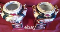 Antique Old Vintage Porcelain Pair of Two 2 Urns Vases Set Royal Old Vienna