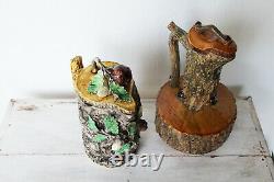 Antique Portuguese Set of Two Palissy Ware Majolica Water Ewer, Cork Oak Decor