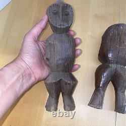 Antique Primitive Carved Wood African Tribal Sculpture Statues Set Of Two