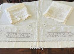 Antique Pure Linen Bedspread/Coverlet Set & 2 Shams Detailed Hand Embroidery