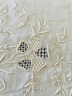 Antique Pure Linen Bedspread/Coverlet Set & 2 Shams Detailed Hand Embroidery