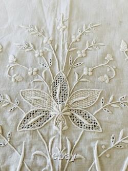 Antique Pure Linen Bedspread/Coverlet Set & 2 Shams Detailed Hand Embroidery