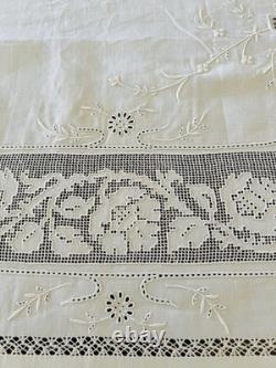 Antique Pure Linen Bedspread/Coverlet Set & 2 Shams Detailed Hand Embroidery