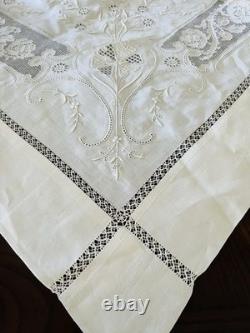 Antique Pure Linen Bedspread/Coverlet Set & 2 Shams Detailed Hand Embroidery