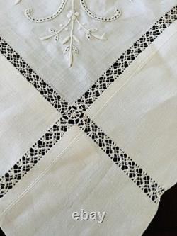 Antique Pure Linen Bedspread/Coverlet Set & 2 Shams Detailed Hand Embroidery
