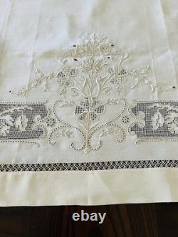 Antique Pure Linen Bedspread/Coverlet Set & 2 Shams Detailed Hand Embroidery